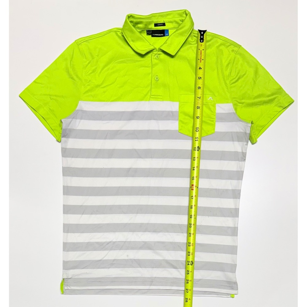 J.Lindeberg Mens Slim Fit Golf Polo Shirt Neon Green Striped Size Medium